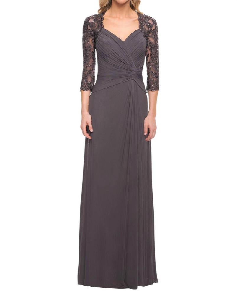La Femme La Femme - Ruched V-Neck Column Gown