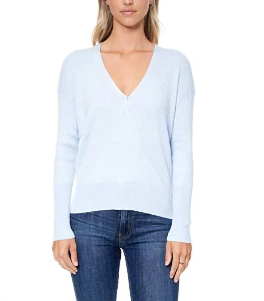 Elodie Elodie - Surplice Ribbed Faux Wrap V Neck Sweater