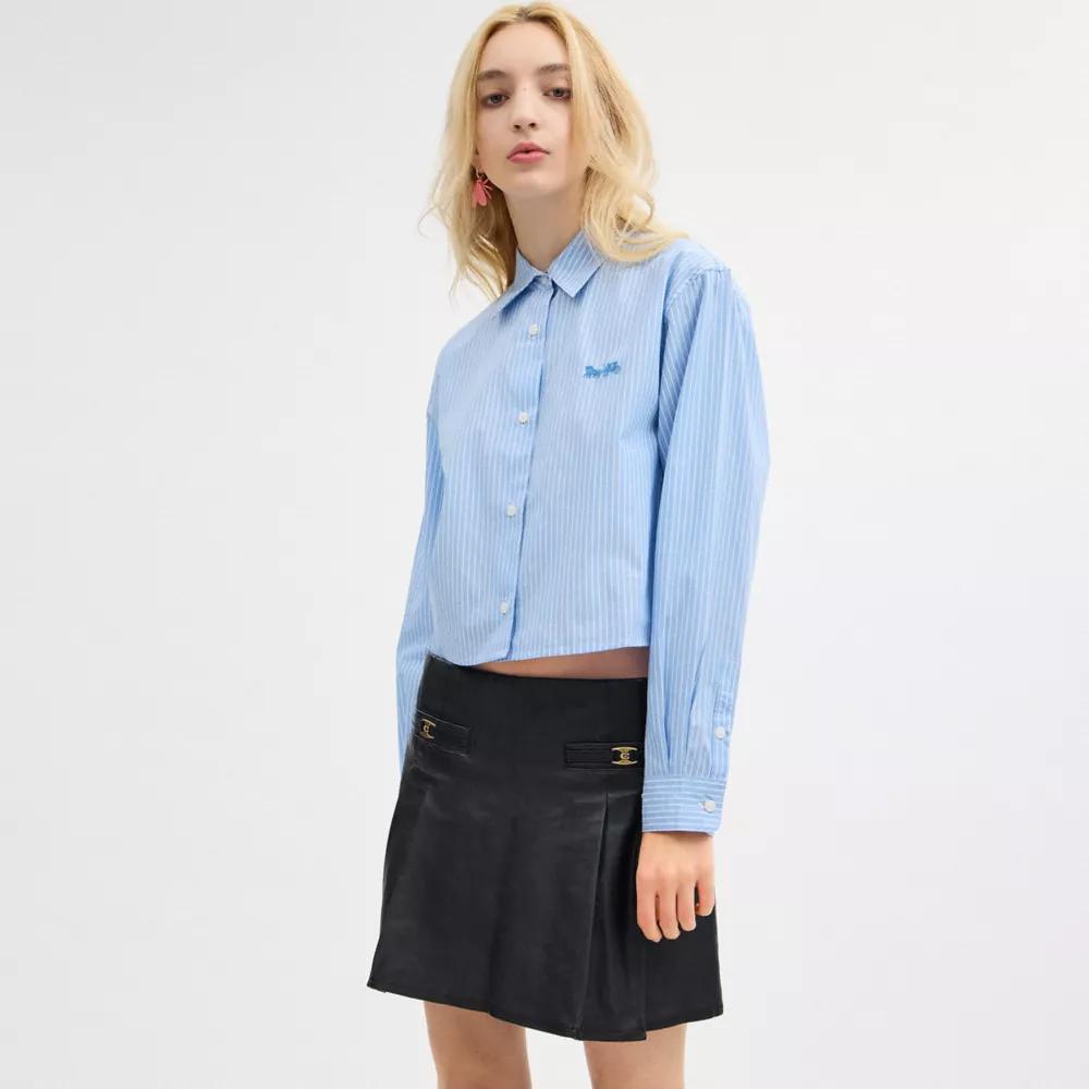 Coach Striped Cropped Button Up Shirt