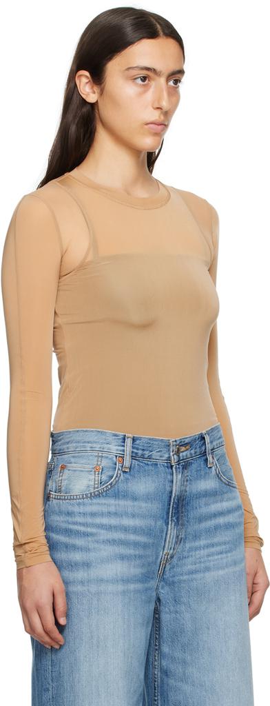 LVIR Beige Contrast Mesh Long Sleeve T-Shirt