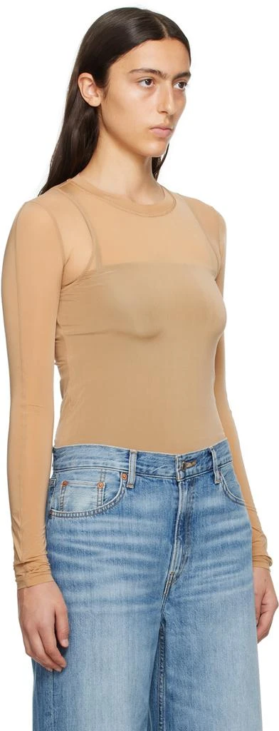 LVIR Beige Contrast Mesh Long Sleeve T-Shirt 2