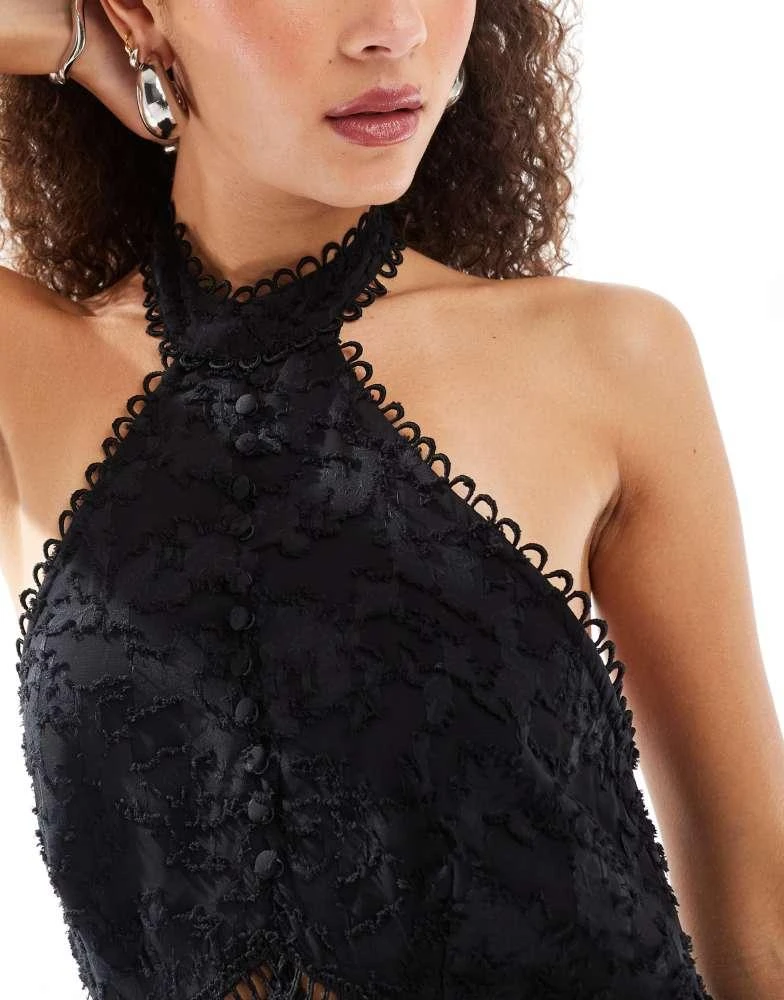 ASOS ASOS DESIGN jacquard halter wide leg jumpsuit in black 2