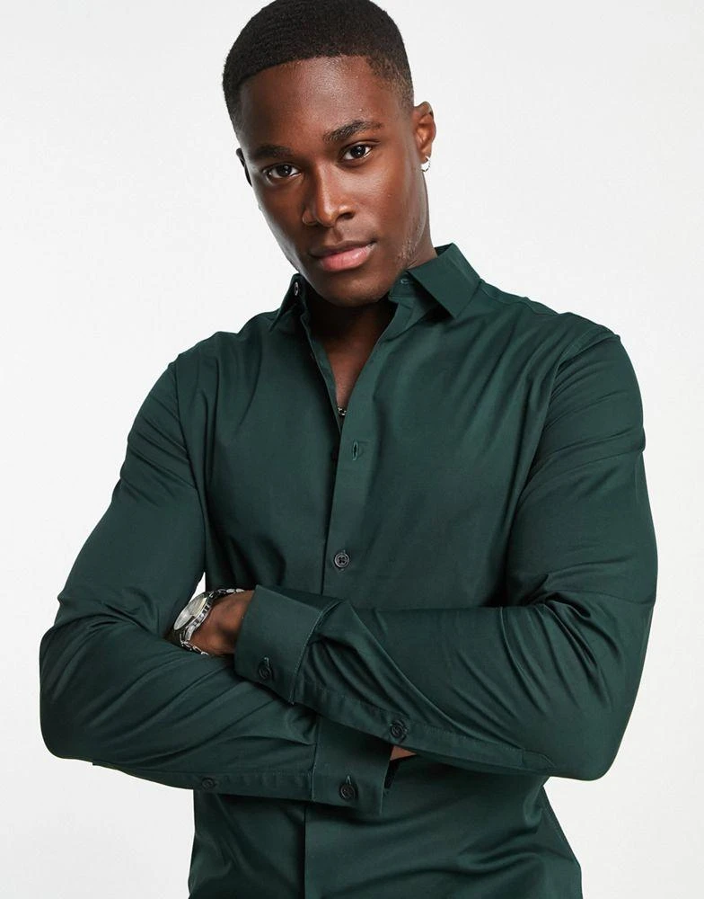 ASOS ASOS DESIGN skinny fit shirt in deep pine green 3
