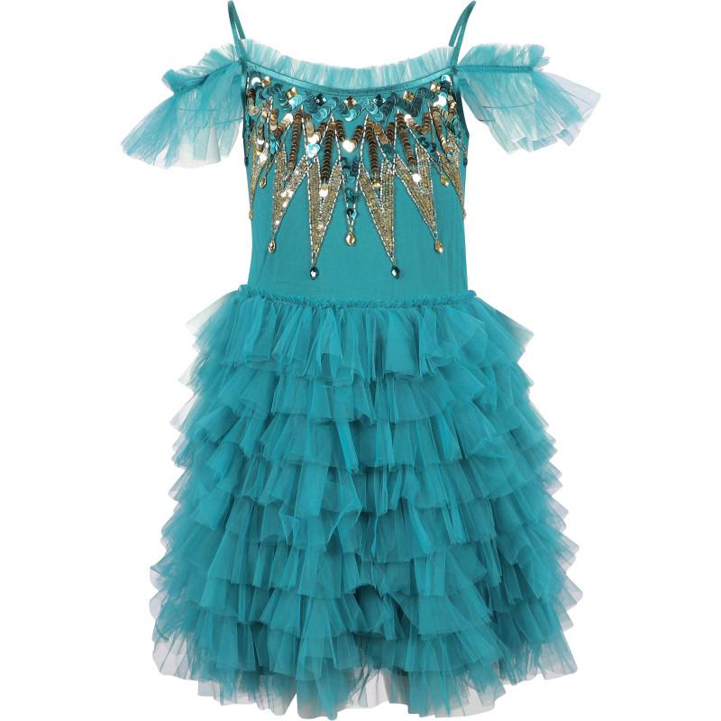 Tutu Du Monde Tiered ruffled tutu dress with rich sequins detailing in dark turquoise