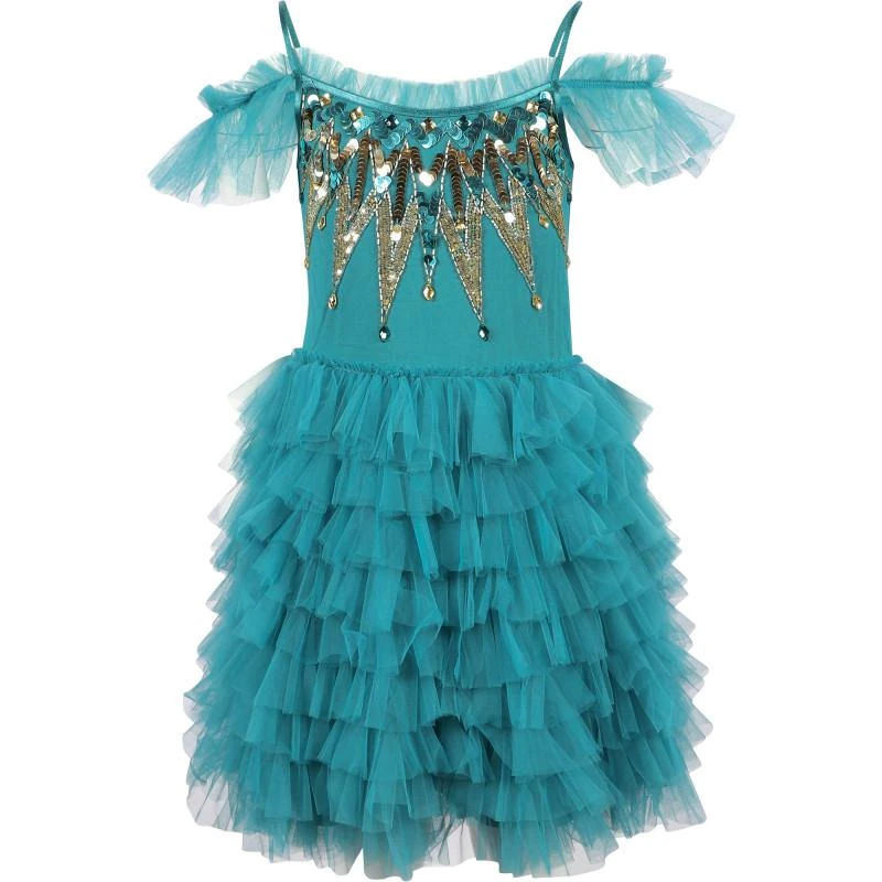 Tutu Du Monde Tiered ruffled tutu dress with rich sequins detailing in dark turquoise 1
