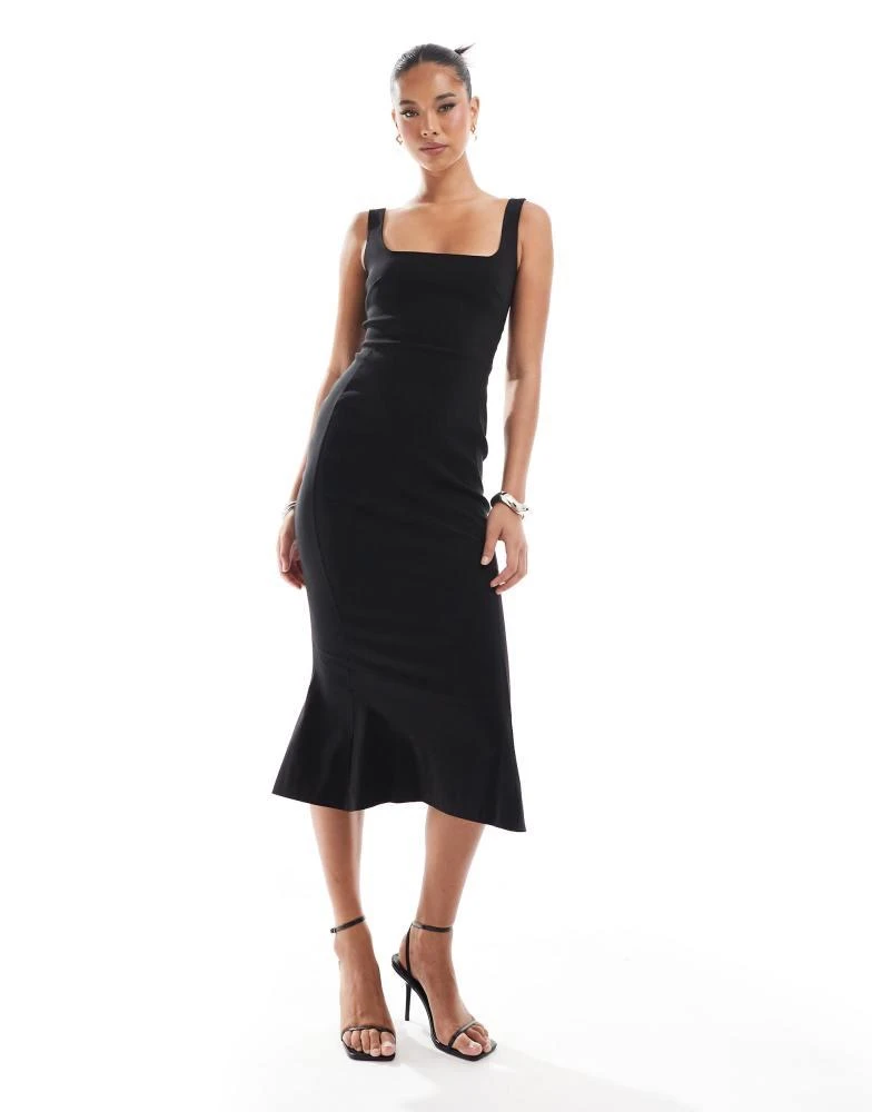 Vesper Vesper bengaline sleeveless square neck fishtail midi dress in black 4