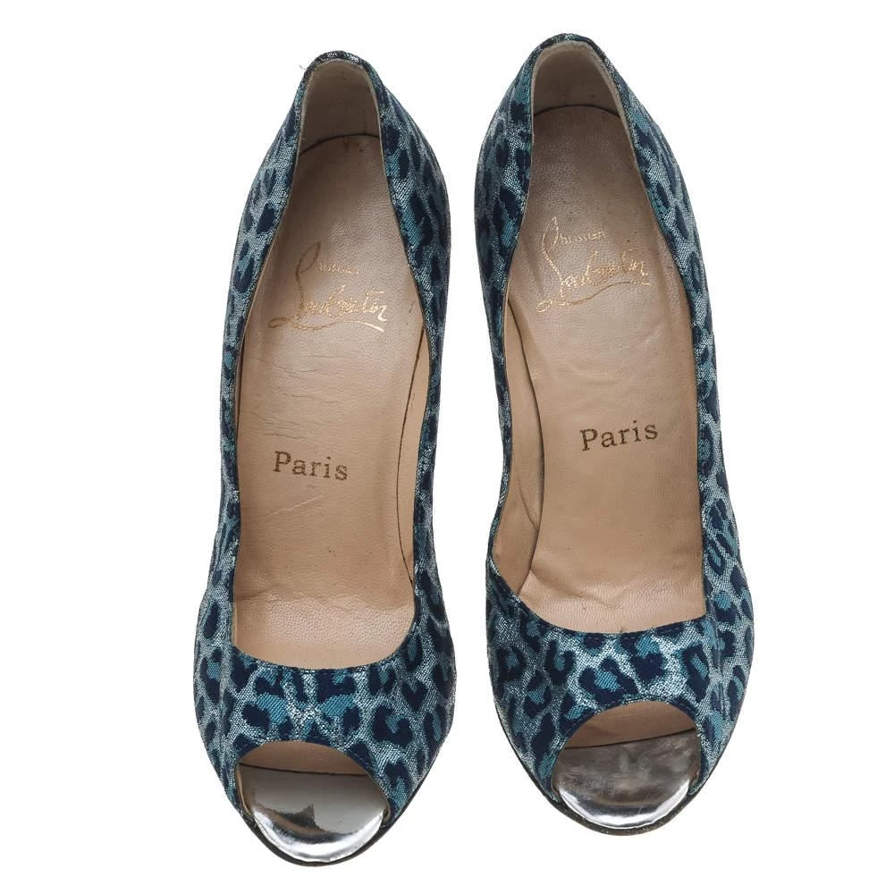 Christian Louboutin Christian Louboutin Blue Leopard Print Fabric Peep Toe Pumps Size 37 3