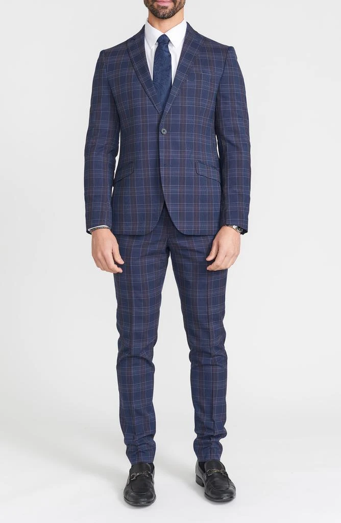 SAVILE ROW CO Navy Multi Plaid Peak Lapel Suit 1
