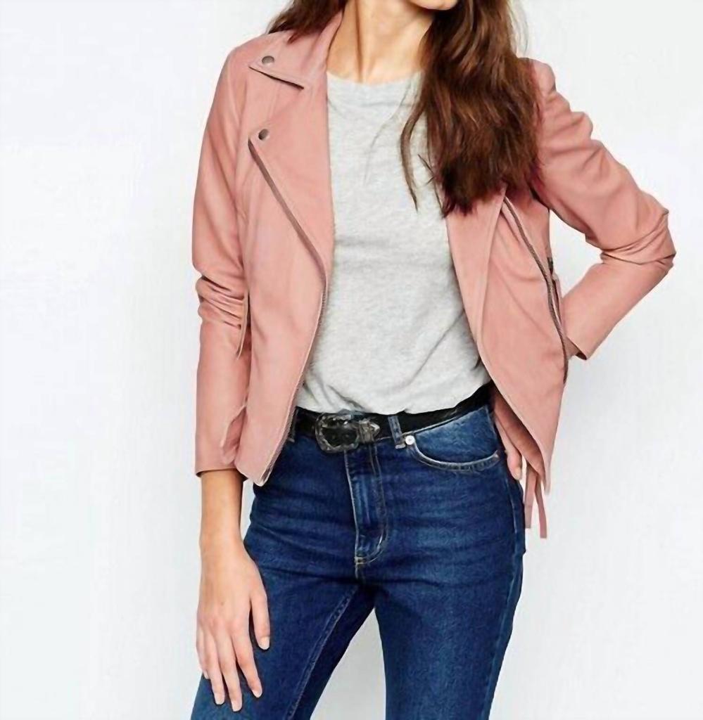 Muubaa Holmdale Leather Moto Biker Jacket In Pink