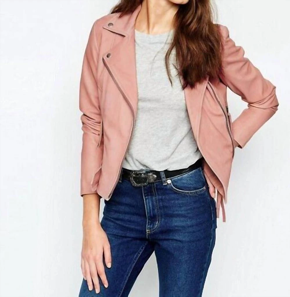 MUUBAA Holmdale Leather Moto Biker Jacket In Pink 1