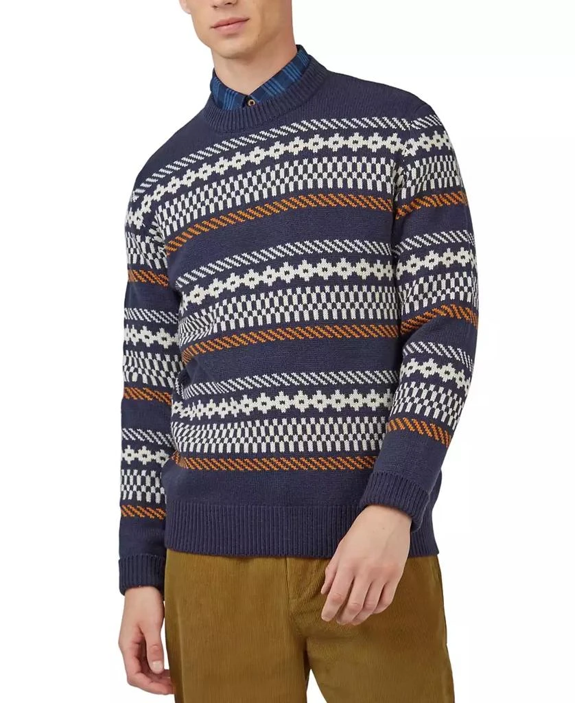 Ben Sherman Men's Chunky Knitted Fair Isle Long-Sleeve Crewneck Sweater 1