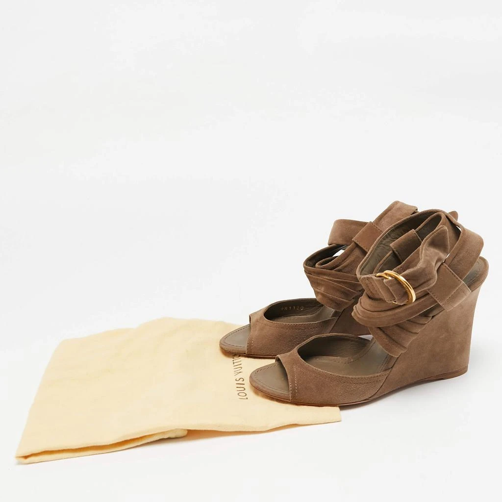 Louis Vuitton Louis Vuitton Brown Suede Criss Cross Ankle Wrap Wedge Sandals Size 37 9