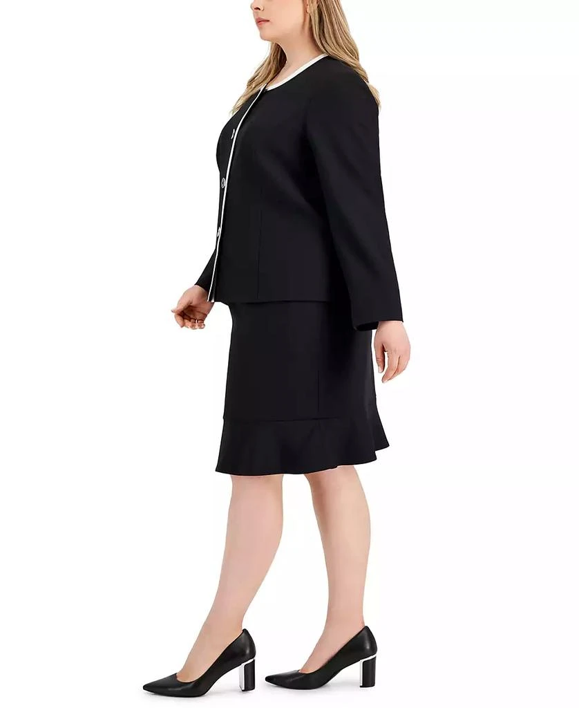 Le Suit Plus Size Framed Collarless Jacket & Flounce-Hem Skirt 3