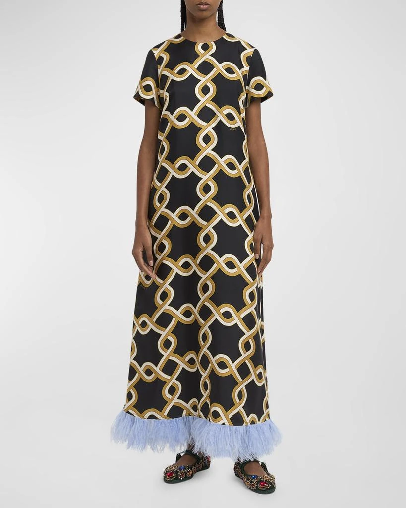 LA DOUBLE J Short-Sleeve Feather-Trim Maxi Swing Dress - Dresses & Skirts -  Free Shipping - BeyondStyle