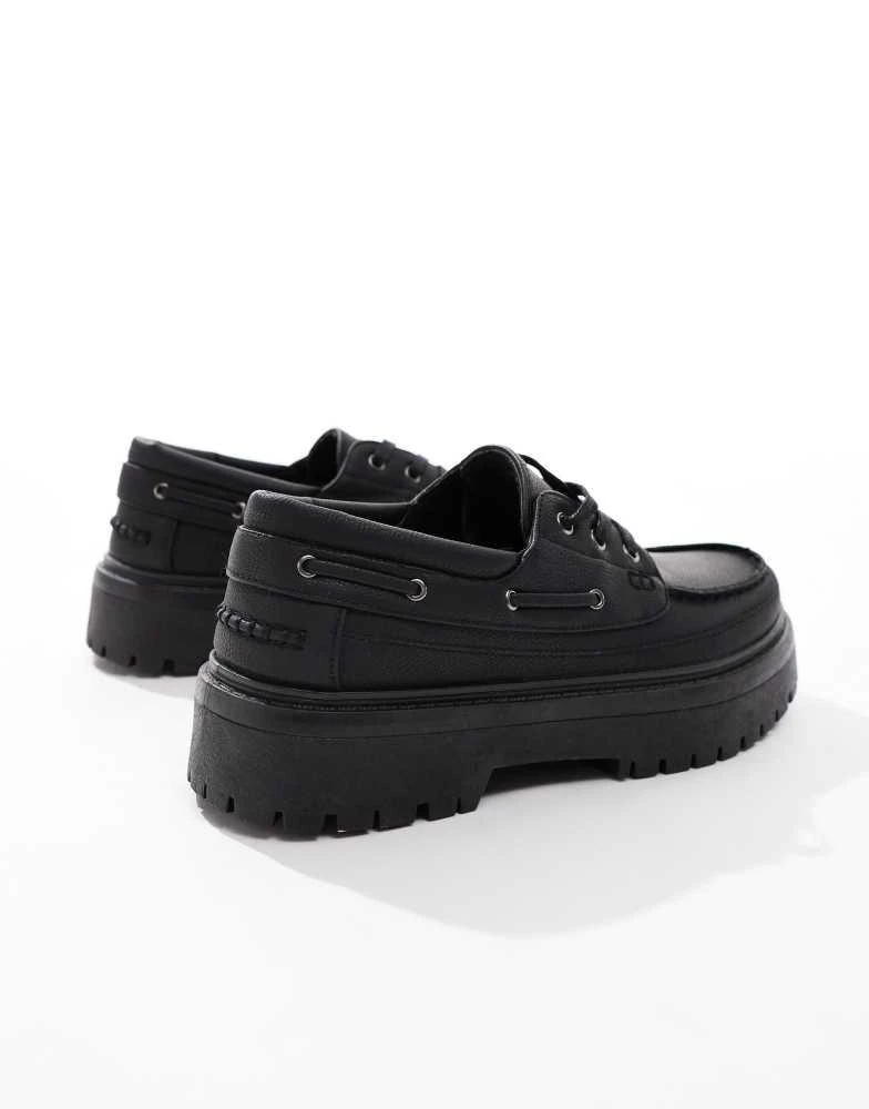 ASOS ASOS DESIGN chunky lace up boat shoes in black 2