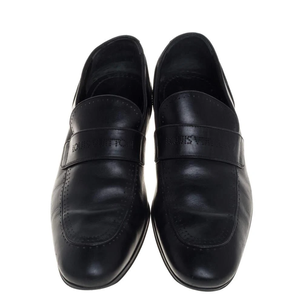 Louis Vuitton Louis Vuitton Black Leather Logo Perforated Slip On Loafers Size 40 3