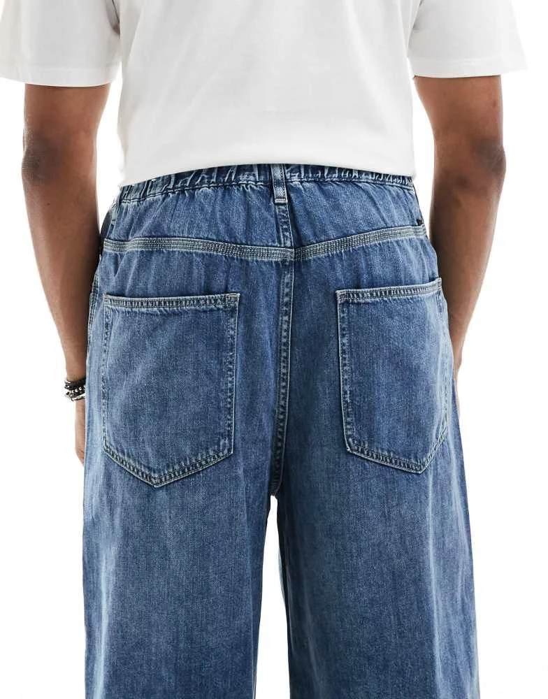 Pull&Bear Pull&Bear pull on baggy jeans in blue 4