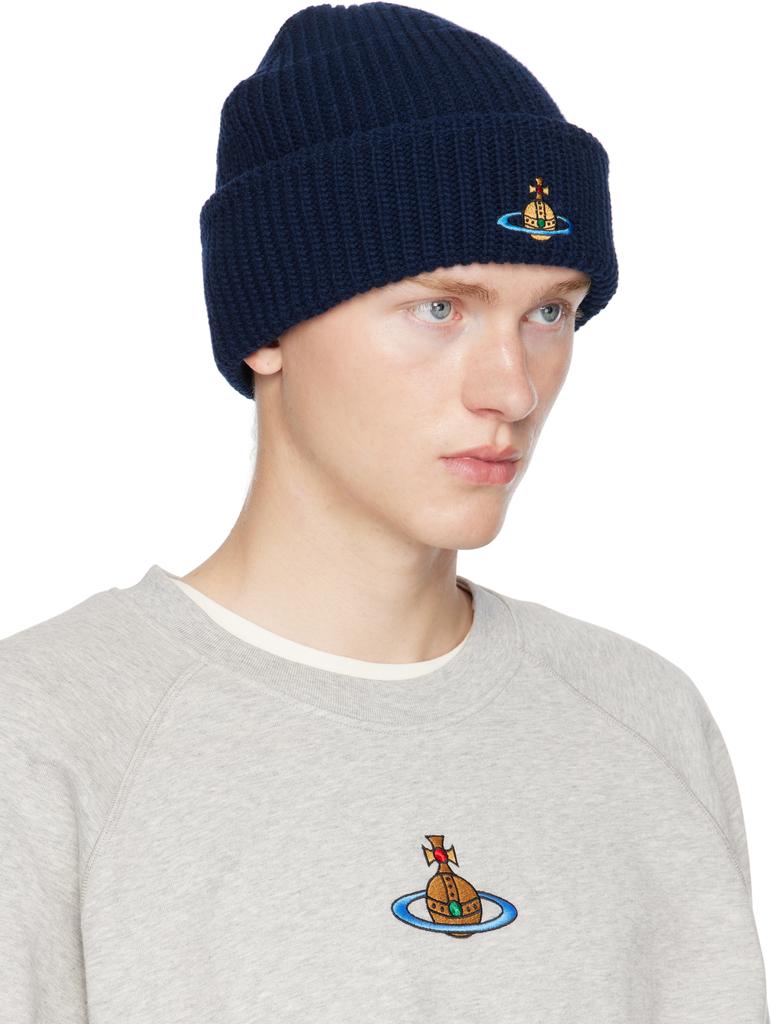 vivienwestwood ビーニー Vivienne Westwood Beanie Hat with Classic Logo navy blue