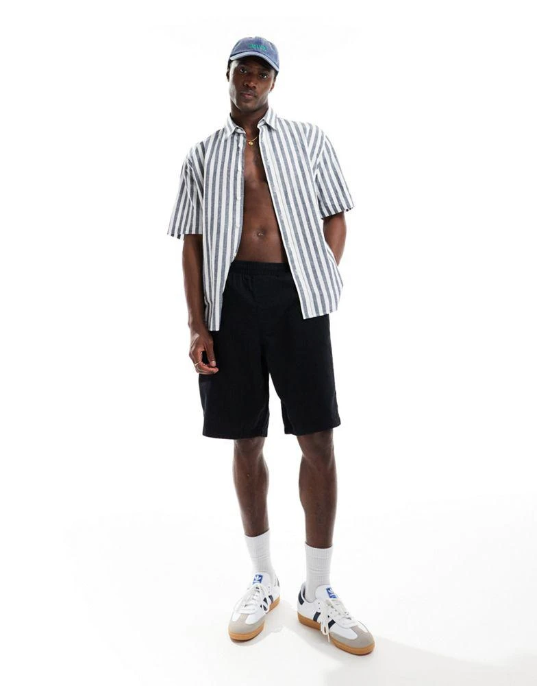 Selected Homme Selected Homme oversized linen mix shirt in navy stripe 4