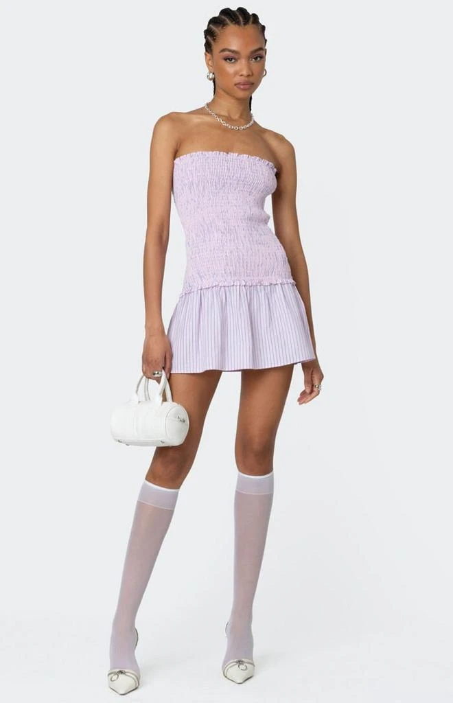 Edikted Striped Scrunch Strapless Mini Dress 1