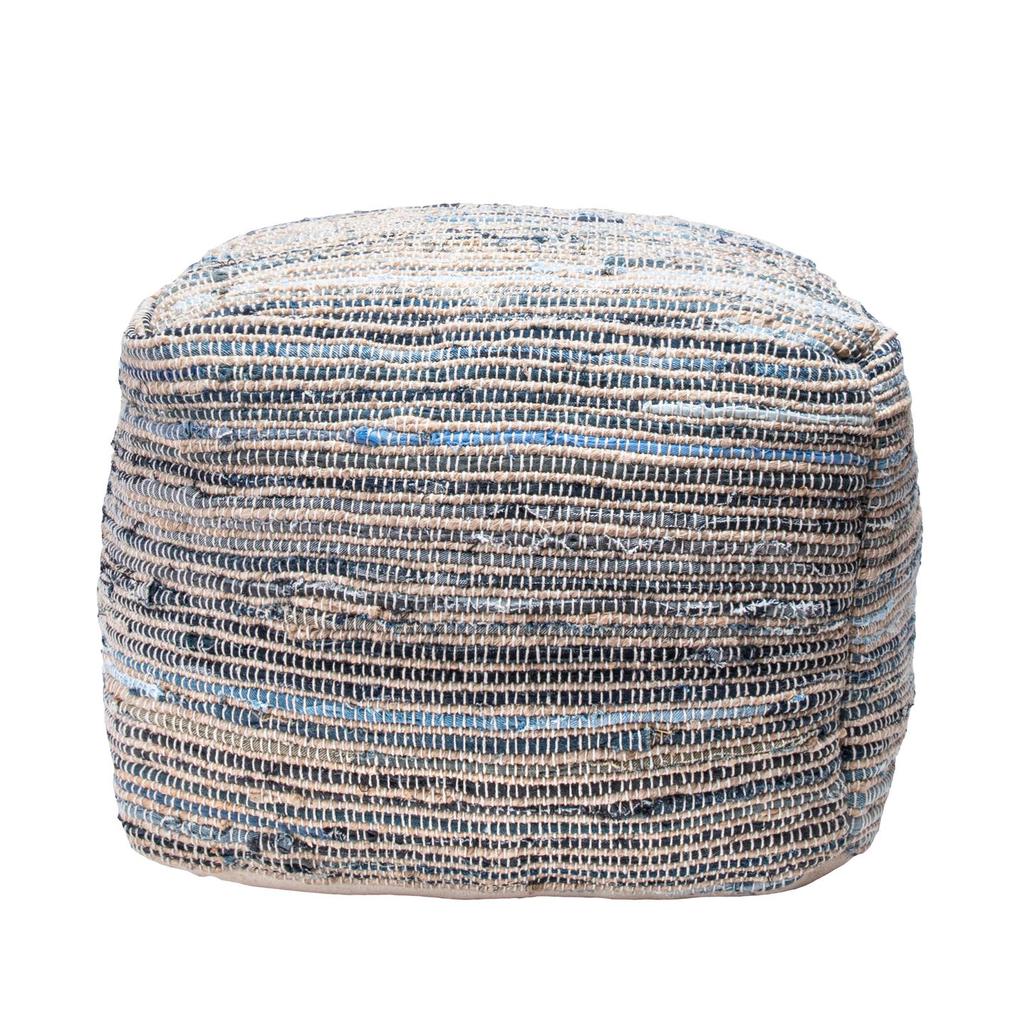 Granada Knitted Casual Denim and Jute Ottoman Pouf