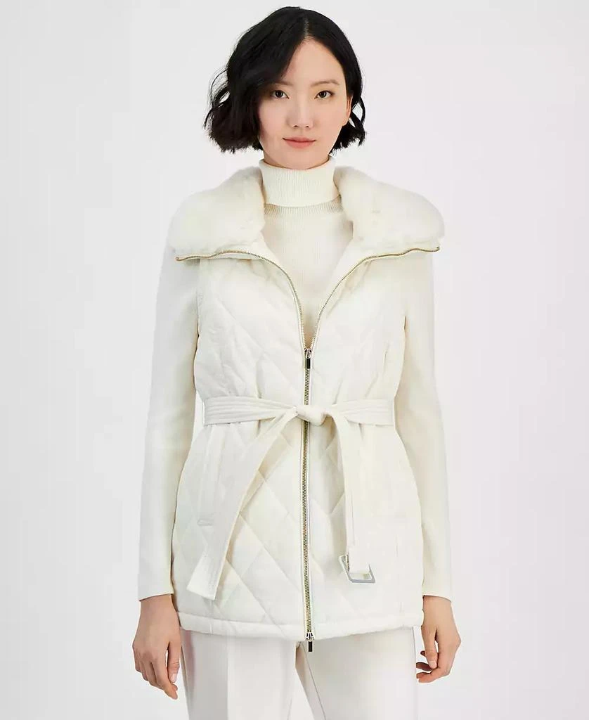 Anne Klein Women's Faux-Fur-Collar Quilted Vest 4