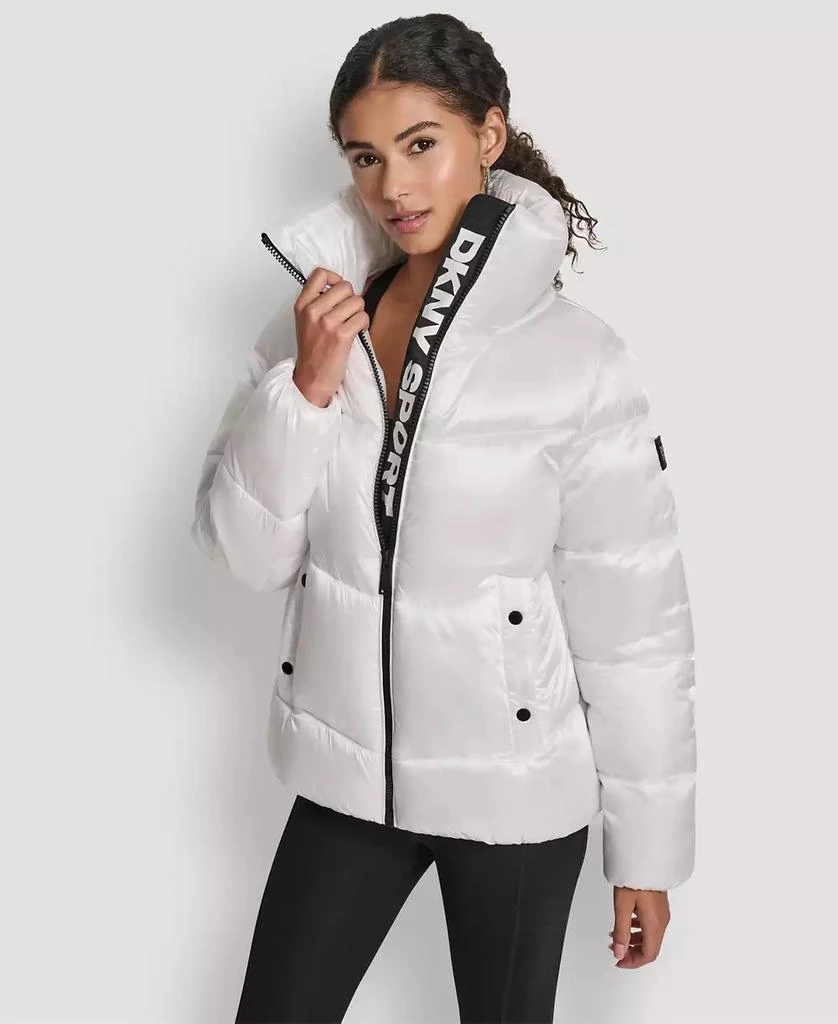 DKNY Women's Quilted Puffer Interior Placket Logo Jacket