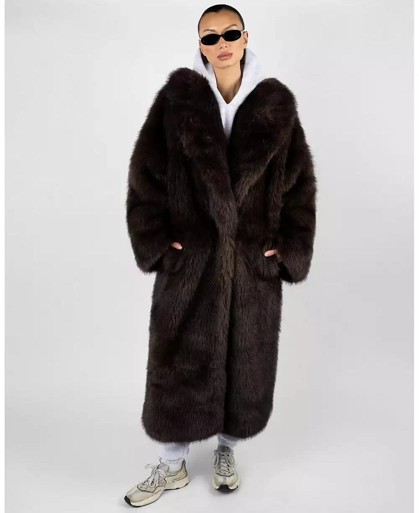 WeWoreWhat Women
s Long Faux Fur Jacket