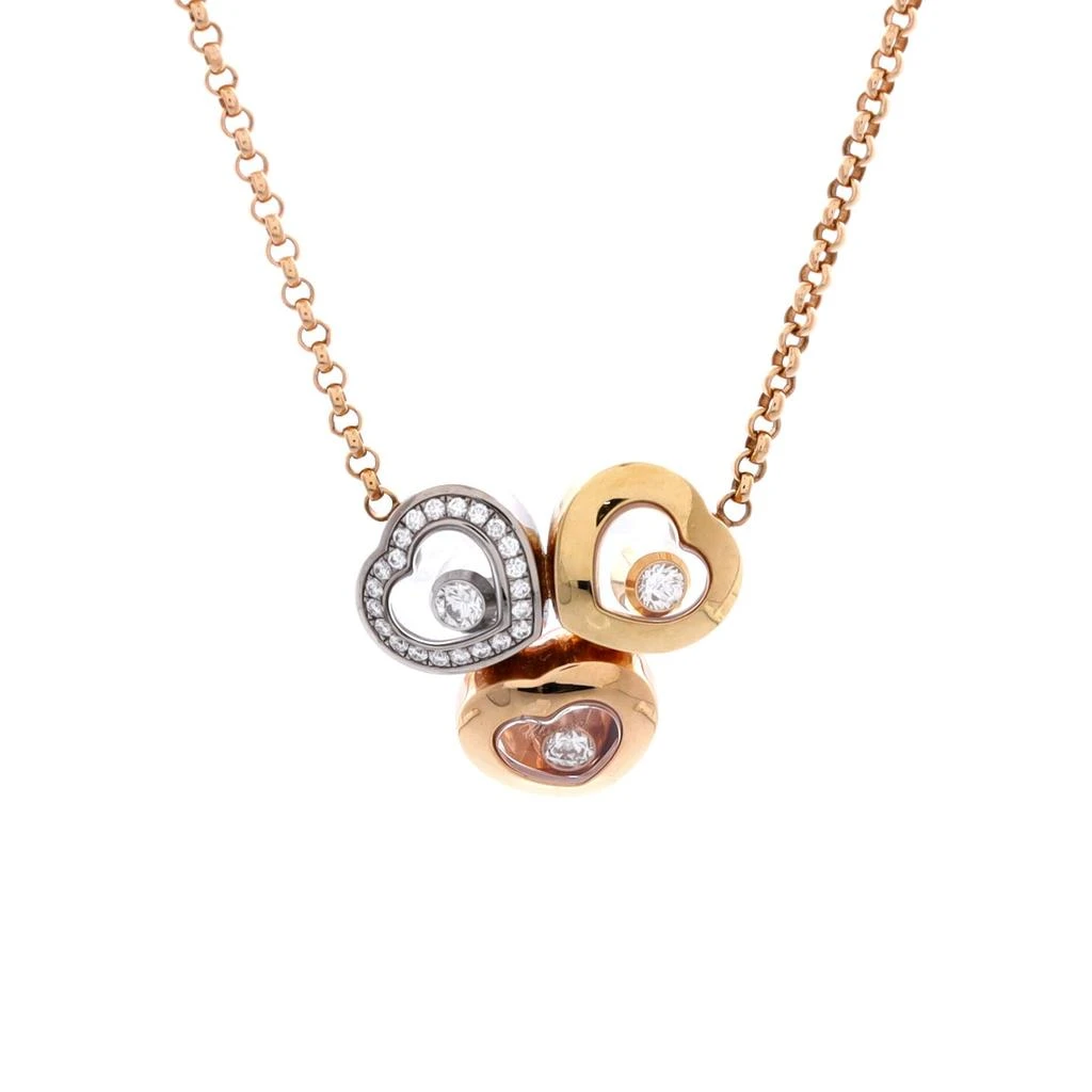 Chopard Happy Diamonds Triple Heart Pendant Necklace 18K Tricolor Gold with Floating Diamonds