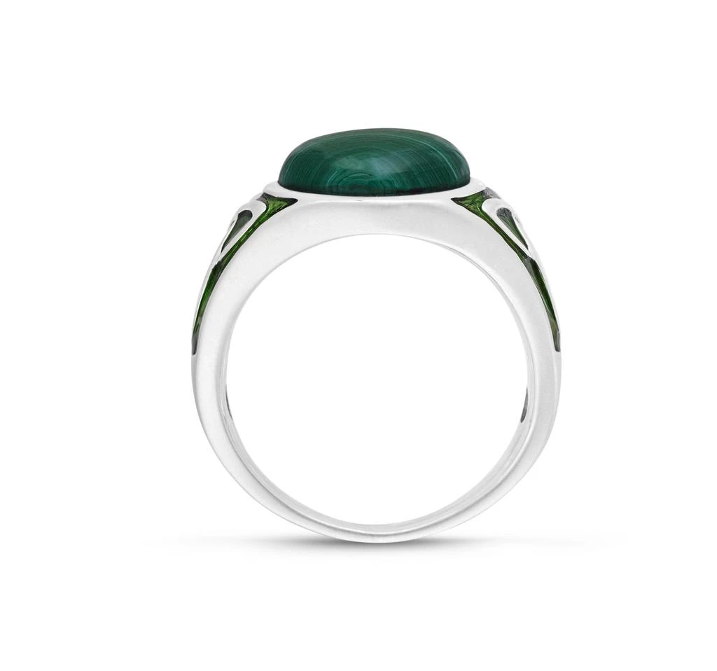 Monary Malachite Cabochon Flat Back Stone Signet Ring in Sterling Silver with Enamel 4