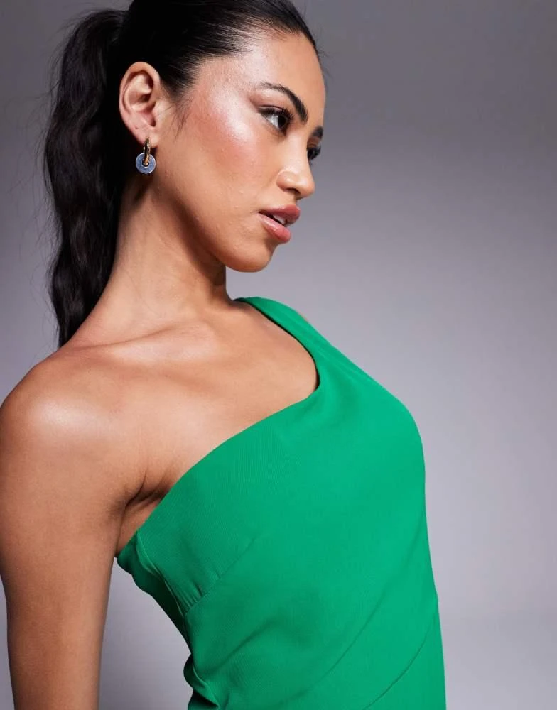 Vesper Vesper One Shoulder Maxi dress with thigh split in Bright Green 3