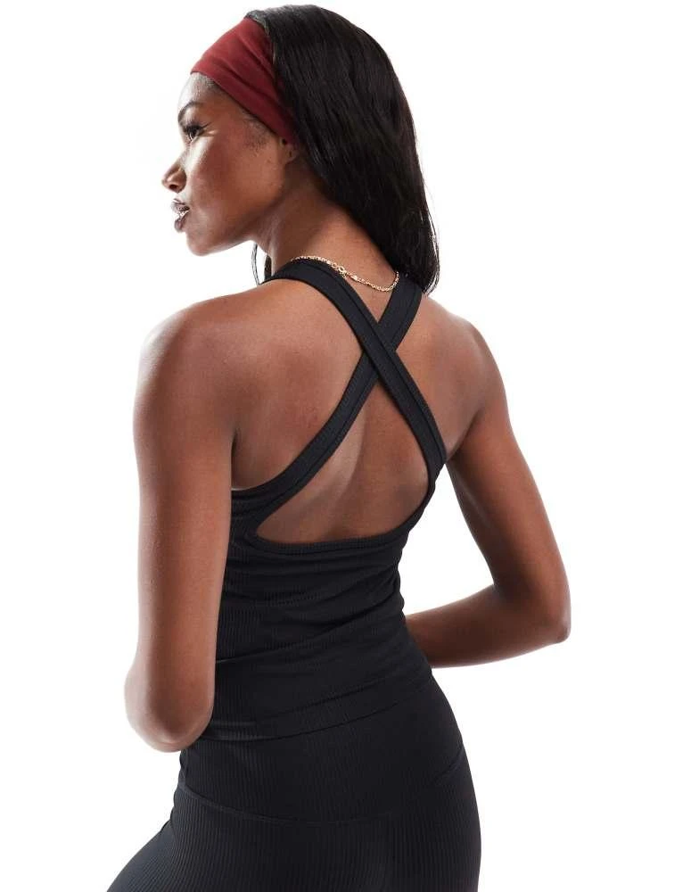 ASOS 4505 active rib cross back vest with inner bra in black 2