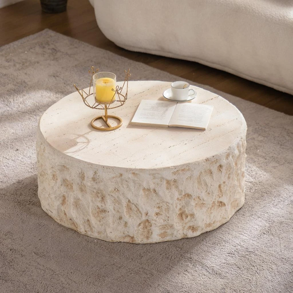 Streamdale Furniture Streamdale Mid-Century Round Faux Stone Coffee Table for Living Room 6