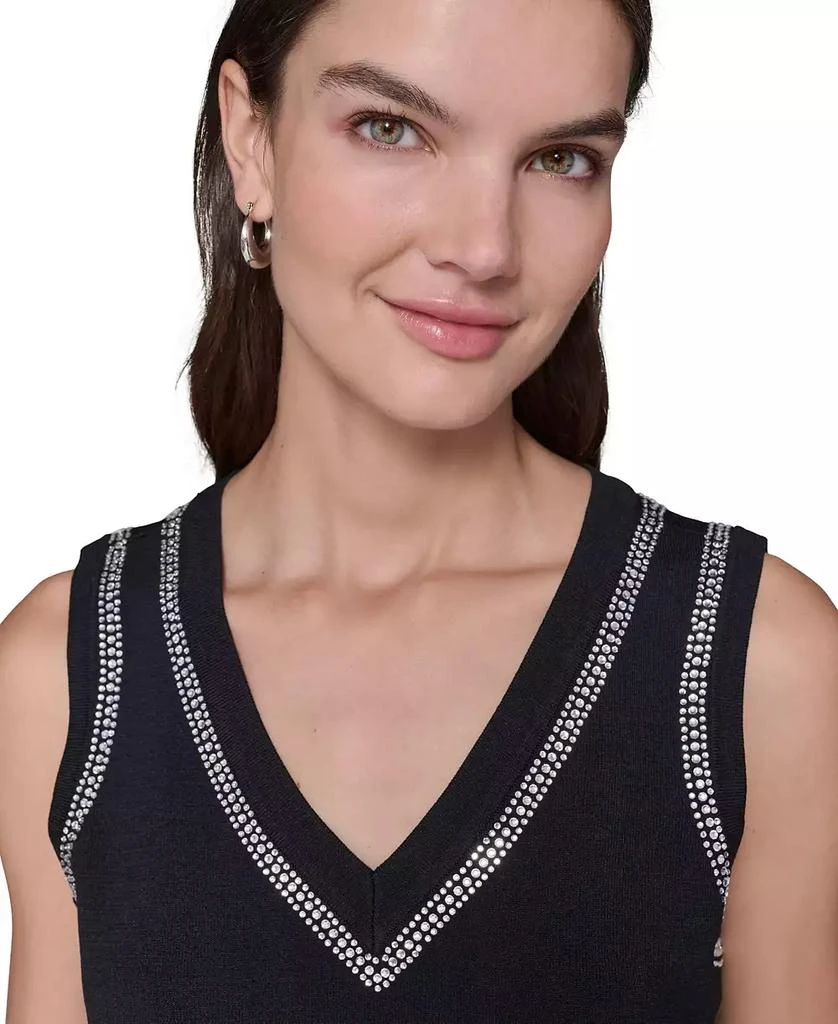 Karl Lagerfeld Paris Women's Embellished V-Neck Sleeveless Sweater 4