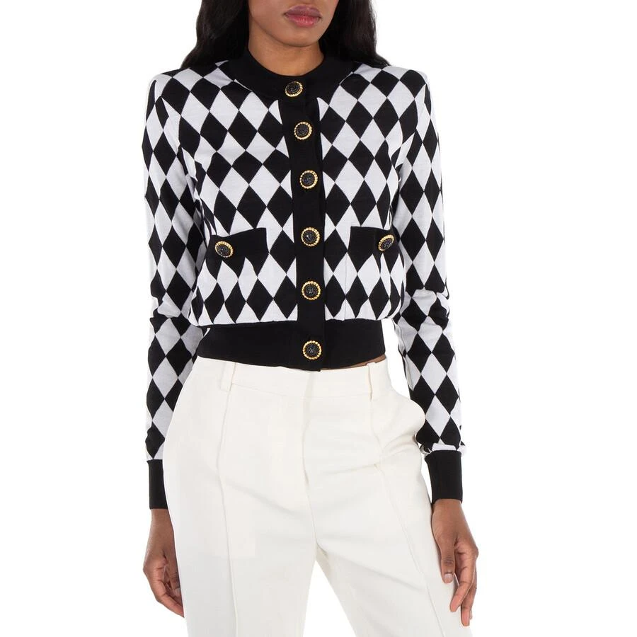 Balmain Diamond-Intarsia Virgin Wool Cardigan 1