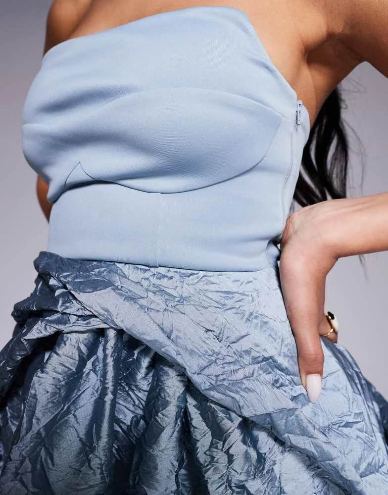 Pleated Satin Dress ASOS DESIGN Premium Bandeau Maxi Dress With Textured  Taffeta Skirt In Blue  On Sale Now With Up To 70% Off Discover Exclusive  Deals Savings At BeyondStyle  Authentic ASOS