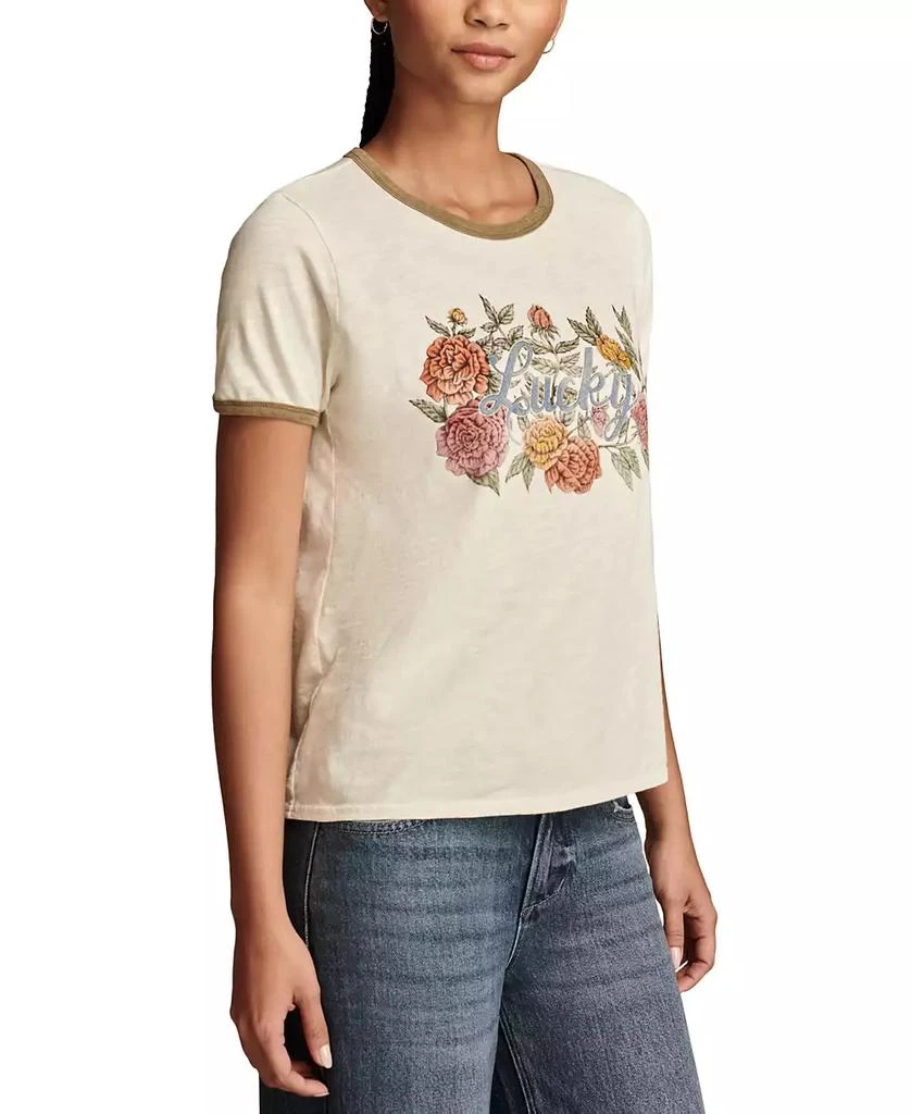 Lucky Brand Women's Cotton Floral Lucky Classic Ringer T-Shirt 3
