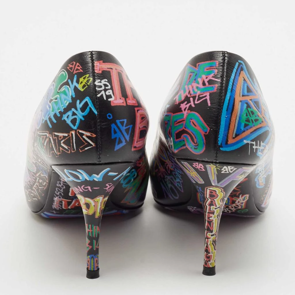Balenciaga Balenciaga Black Leather Graffiti Print BB Pointed Toe Pumps Size 39 5