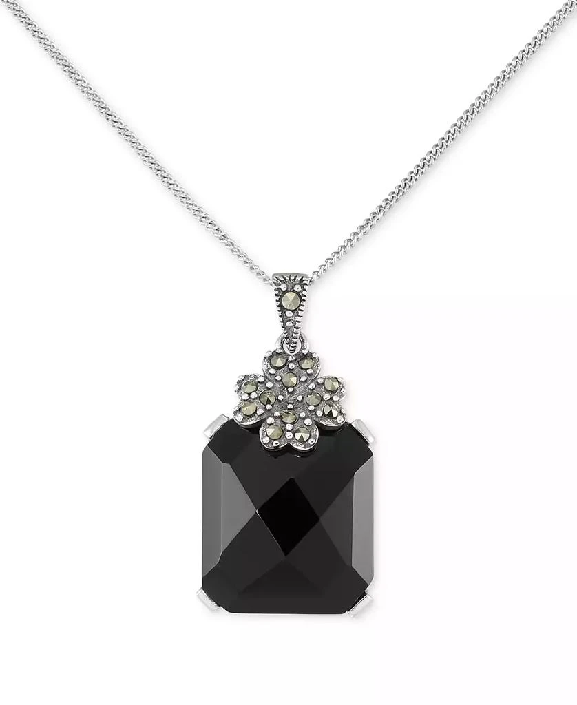 Macy's Agate (10-1/2 ct. t.w.) & Marcasite (1/10 ct. t.w.) Pendant 18" Necklace in Sterling Silver 1