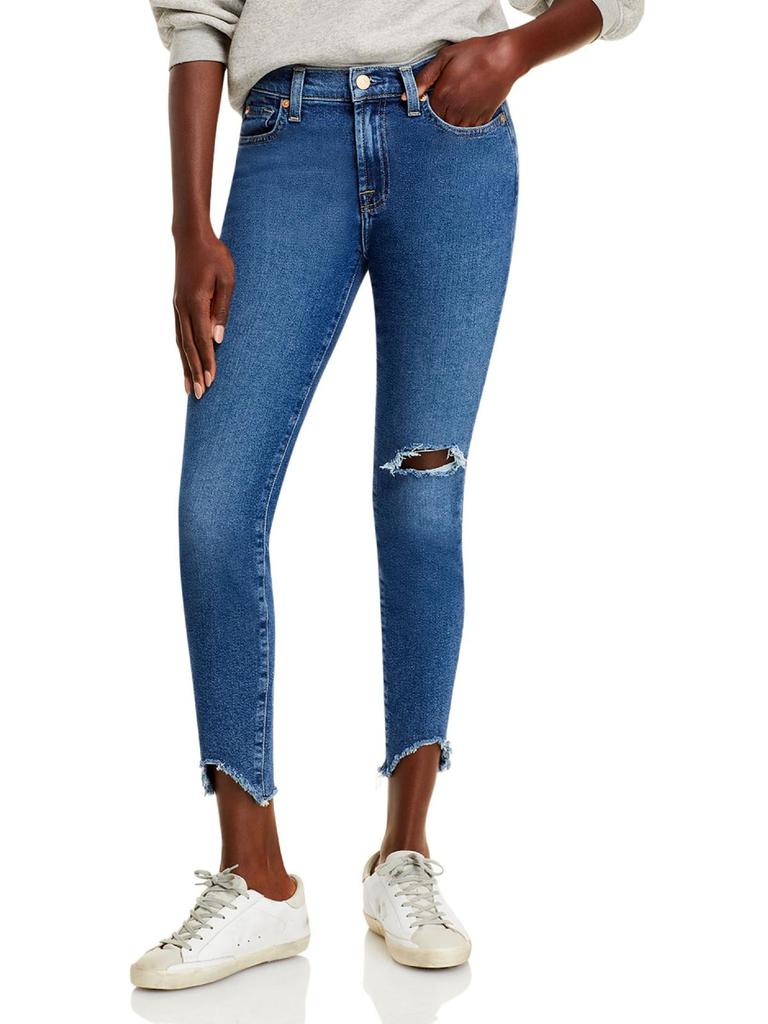 7 For All Mankind Womens Denim Raw Hem Skinny Jeans