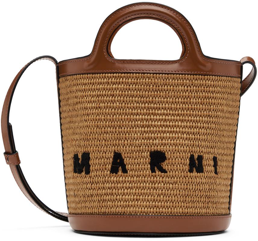 MARNI / マルニ TROPICALIA MINI BUCKET BAG MARNI Tropicalia small leather-trimmed embroidered raffia
