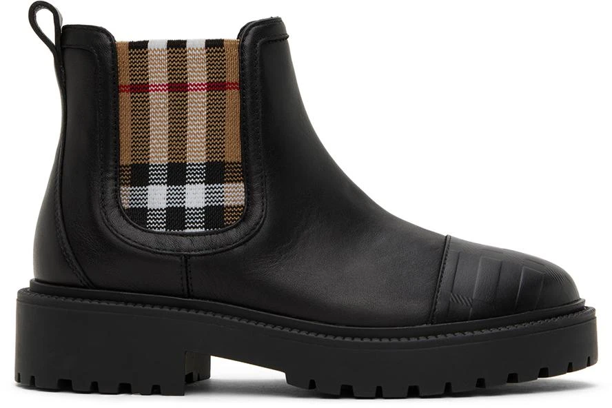 Burberry Kids Black Check Detail Chelsea Boots 1