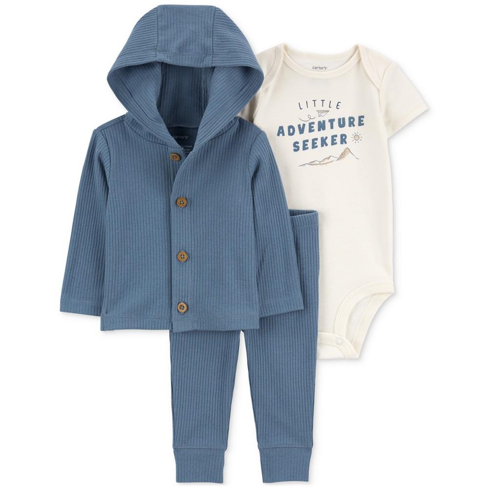 Carter's Baby Boys Little Adventure Seeker Graphic Bodysuit, Hooded Cardigan & Pants, 3 Piece Set