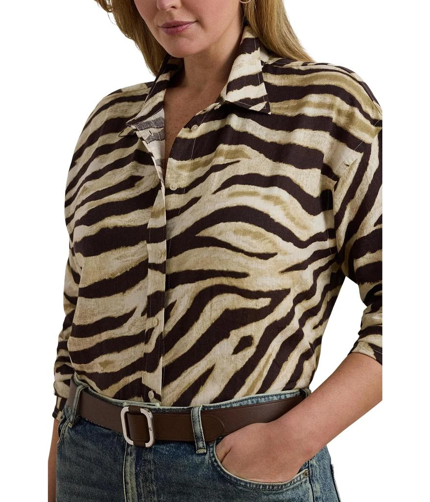 Ralph Lauren Plus Size Relaxed Fit Zebra-print Linen Shirt 3