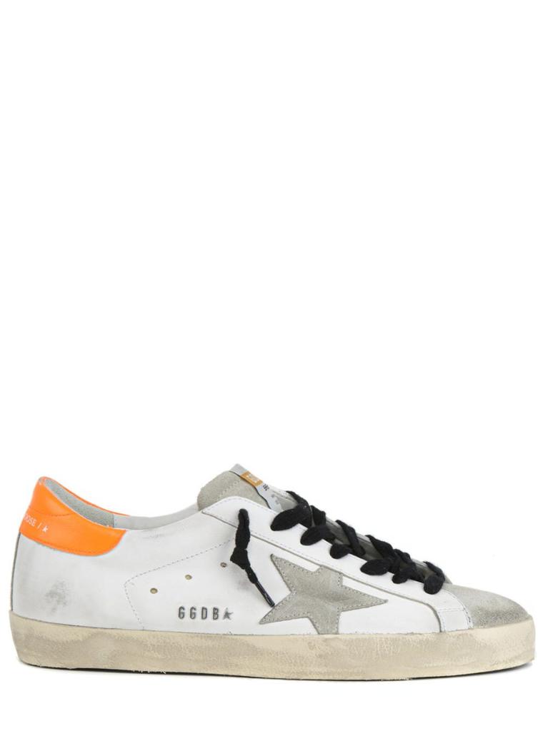 NA White Superstar Sneakers with orange contrasting detail