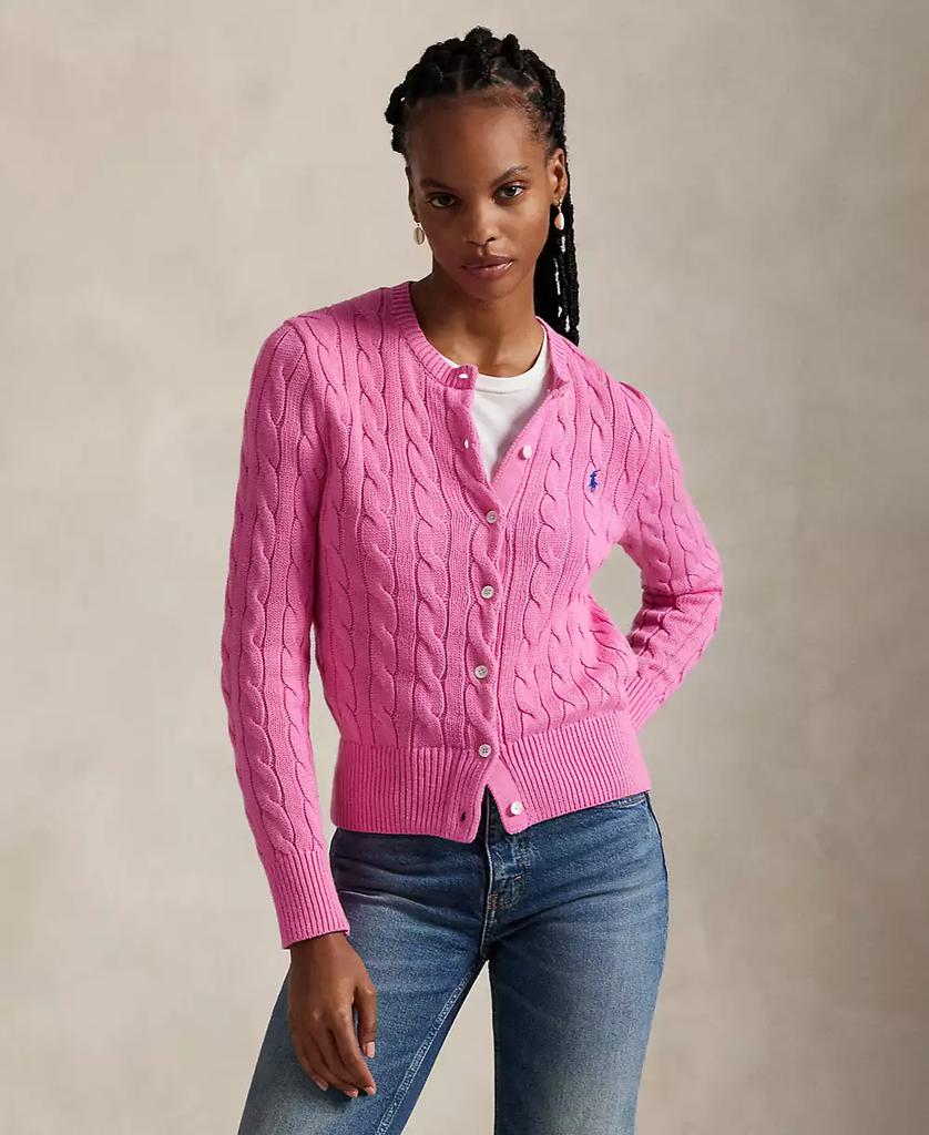 Ralph Lauren Women's Cable-Knit Cotton Crewneck Cardigan Sweater