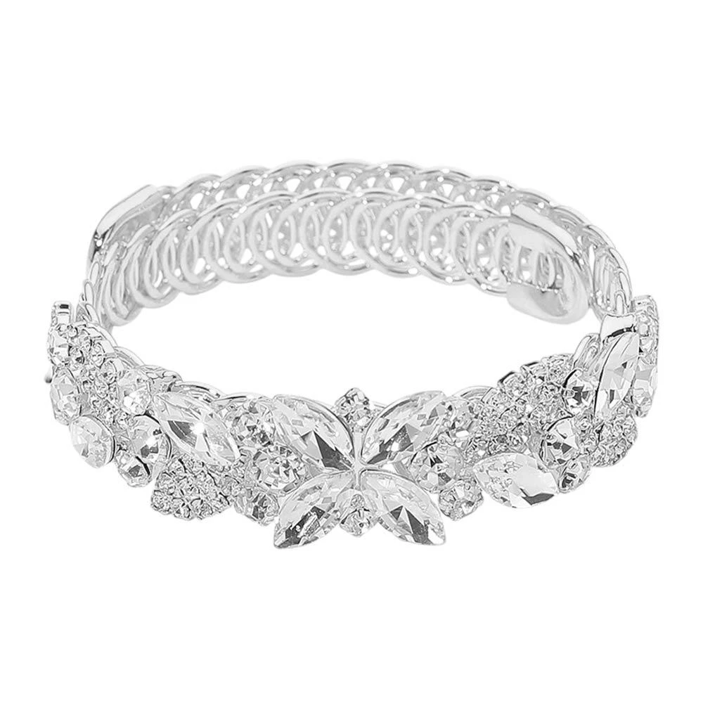 FASHNZFAB Marquise Stone Cluster Floral Embellished Adjustable Evening Bracelet 2