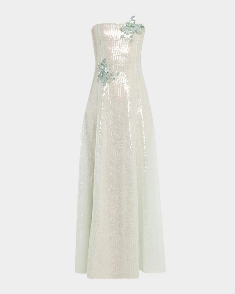 Oscar de la Renta Strapless Sequined Flower Gown