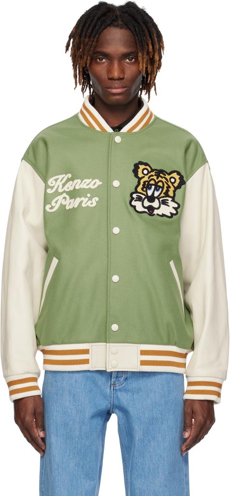 Kenzo Paris × verdy Green & White Kenzo Paris VERDY Edition Varsity Bomber Jacket – On