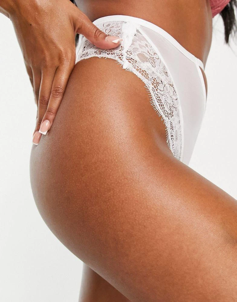 Wolf & Whistle Wolf & Whistle mesh lace high waist thong with high leg in white 4